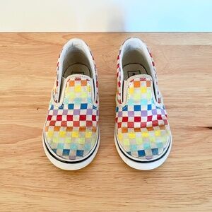 Vans Classic Slip Ons Rainbow Checkerboard, Toddler Size 9.5